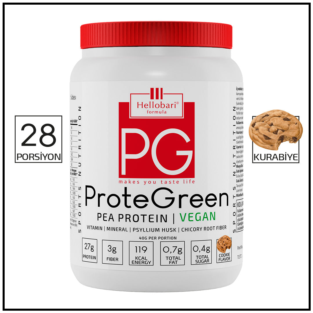 Hellobari Formula ProteGreen | Vegan | Bezelye Proteini - Vitamin Mineral | Kurabiye Aromalı | 28 Porsiyon