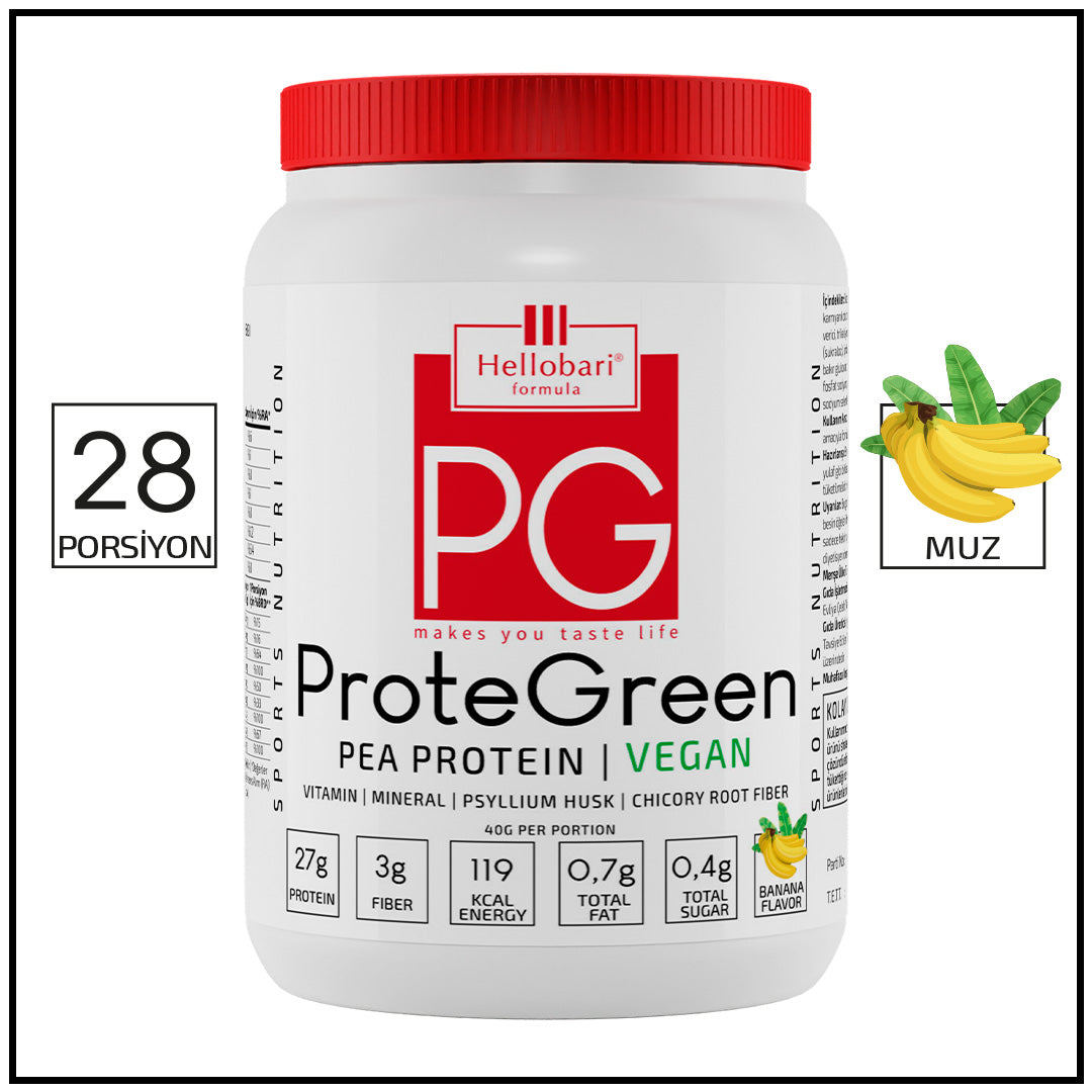 Hellobari Formula ProteGreen | Vegan | Bezelye Proteini - Vitamin Mineral | Muz Aromalı | 28 Porsiyon