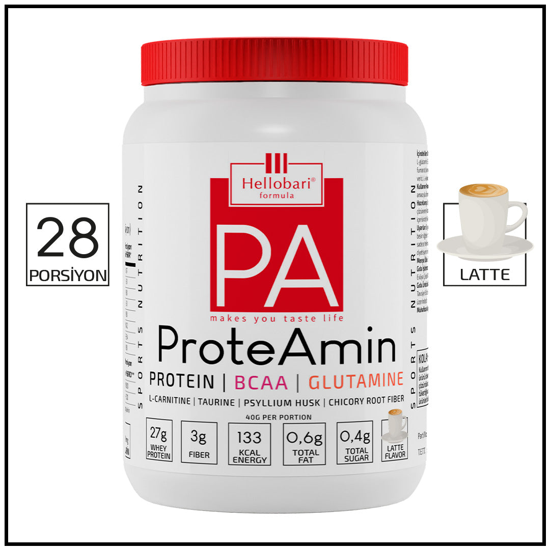 Hellobari Formula ProteAmin | Whey Protein - BCAA - Glutamin | Latte Aromalı | 28 Porsiyon