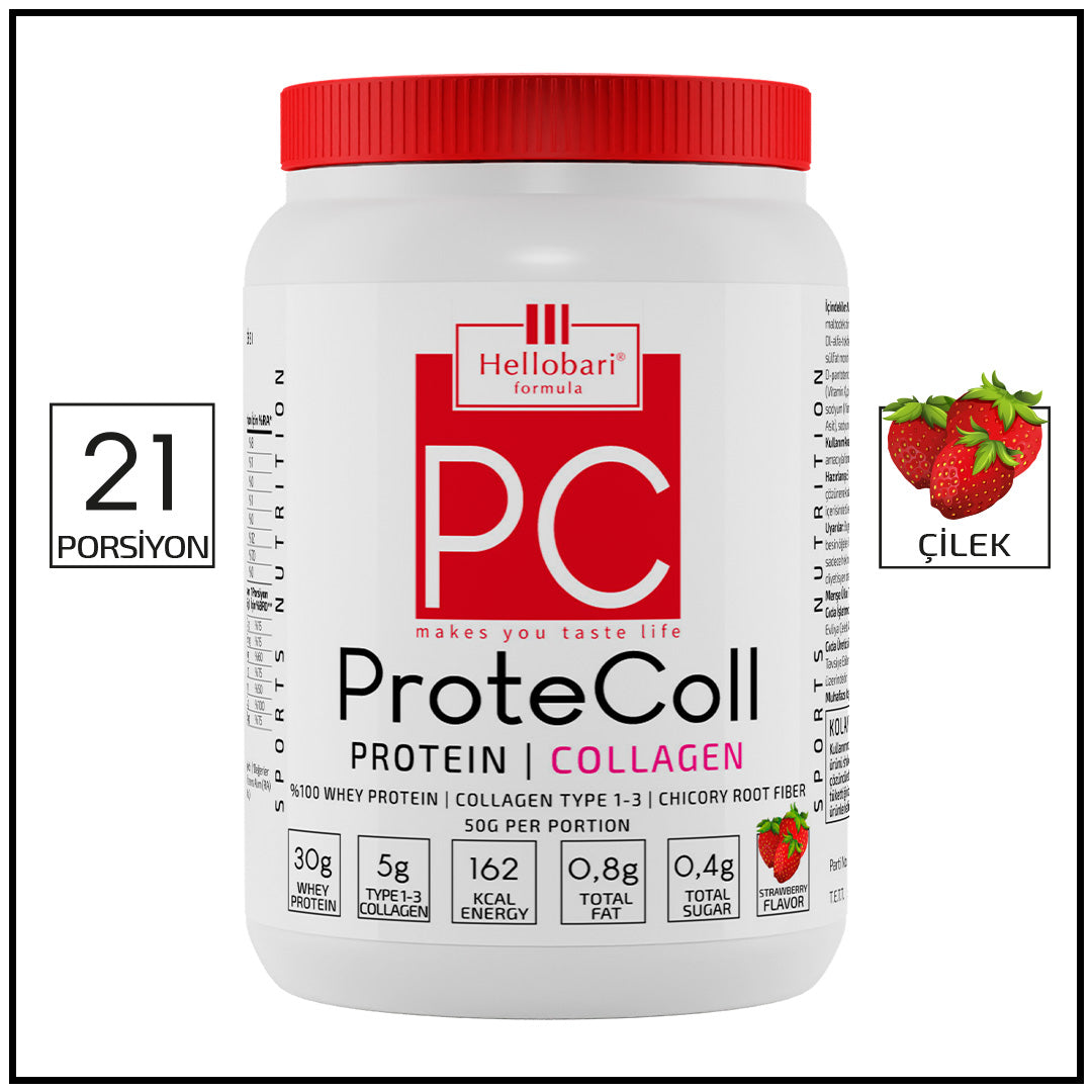 Hellobari Formula ProteColl | Whey Protein&amp;Kollajen | Çilek Aromalı | 21 Porsiyon
