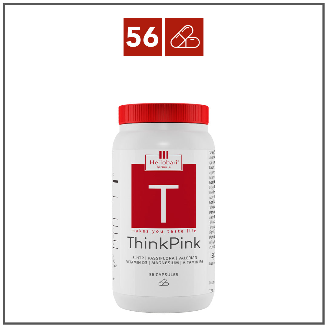 Hellobari Formula ThinkPink | 5-HTP &amp; Passiflora &amp; Valerian | 56 Kapsül
