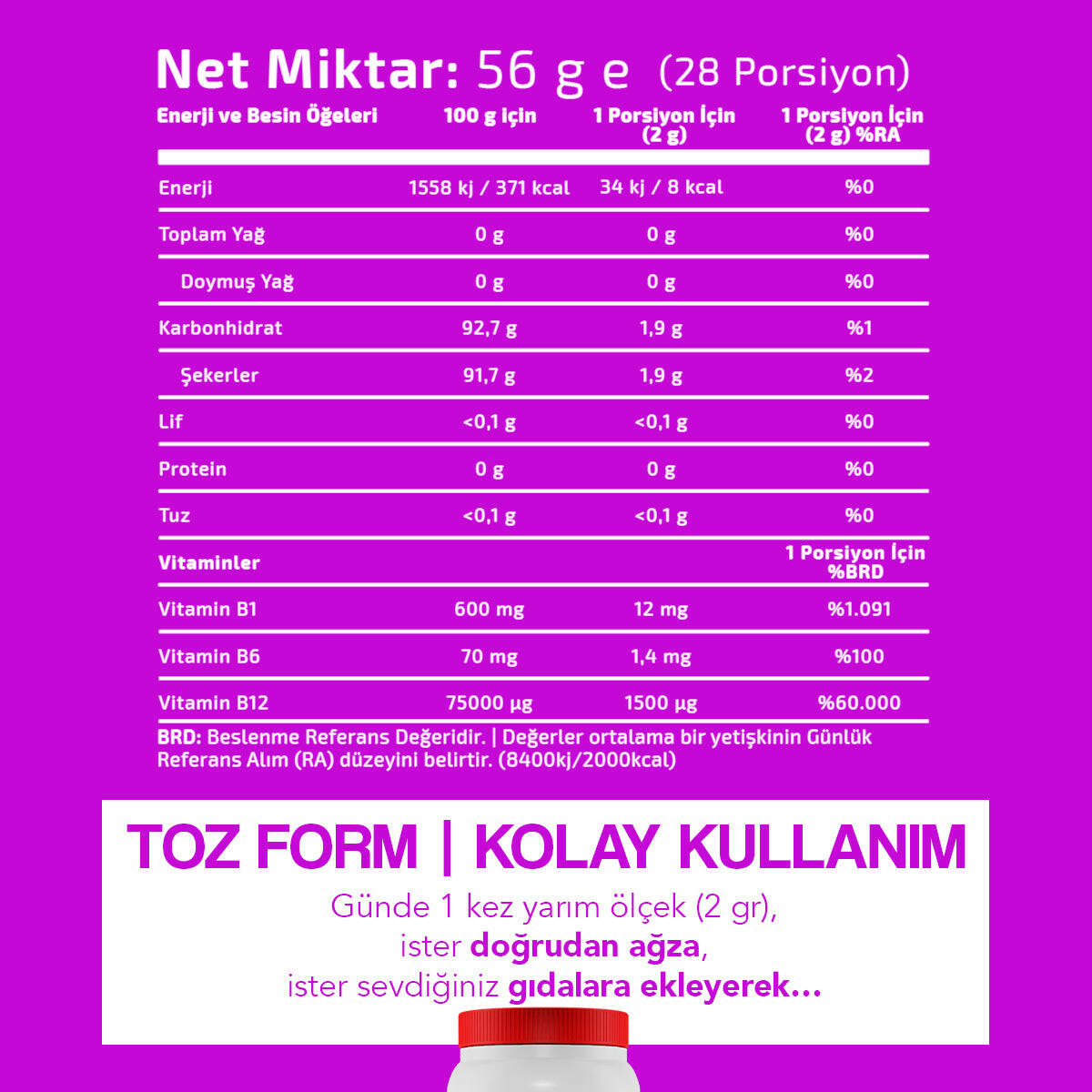 Hellobari Vitamin B | Yüksek Değerli Vitamin B12 | 28 Porsiyon - Hellobari