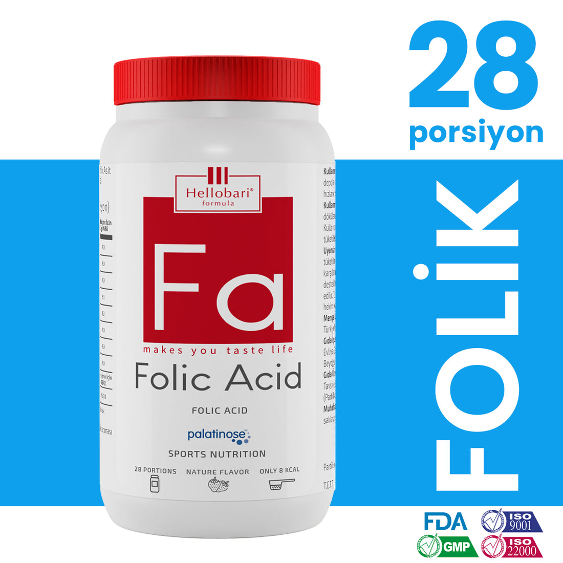 Hellobari Folic Acid | Doğal Çilek Aromalı | 28 Porsiyon - Hellobari