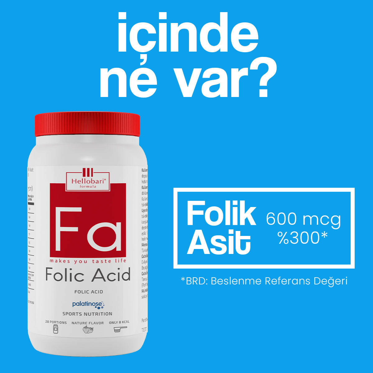 Hellobari Folic Acid | Doğal Çilek Aromalı | 28 Porsiyon - Hellobari