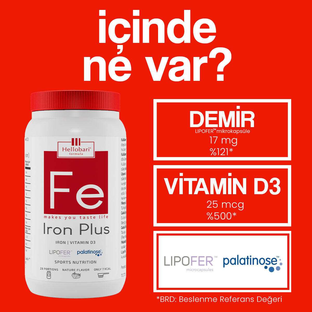 Hellobari Iron Plus | Doğal Çilek Aromalı | 28 Porsiyon - Hellobari