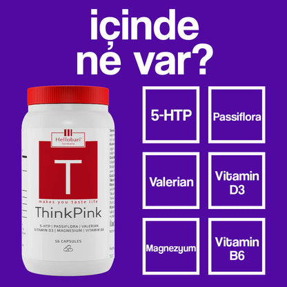 Hellobari ThinkPink | 5-HTP &amp; Passiflora &amp; Valerian | 56 Kapsül - Hellobari